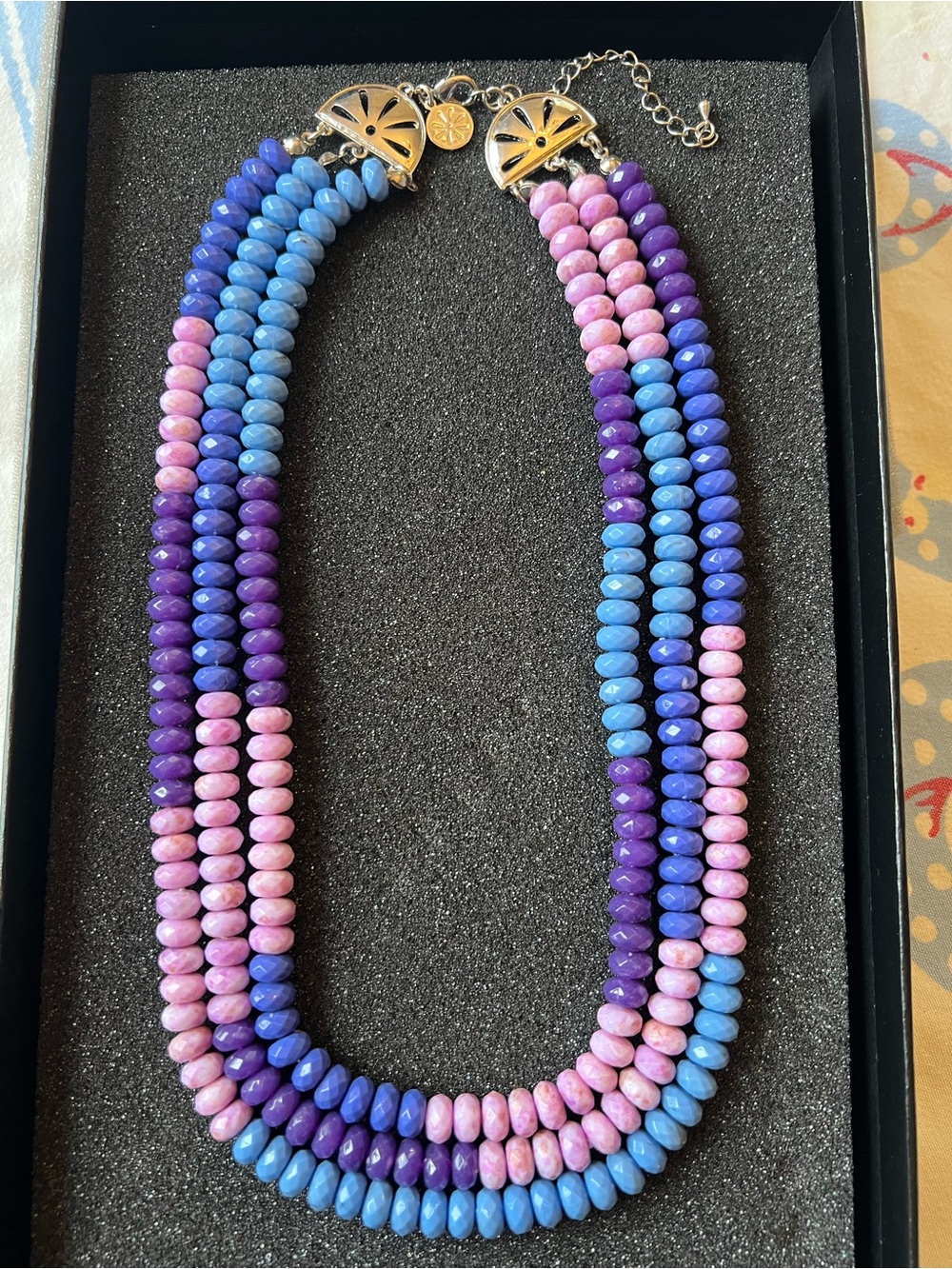 Isaac Mizhari Multicolored Pink Blue Purple Three Strand Faceted Beaded Necklace